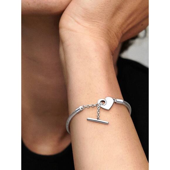 NEW AUTHENTIC PANDORA Moments Heart T-Bar Snake Chain BraceletSterling silver - Picture 3 of 3